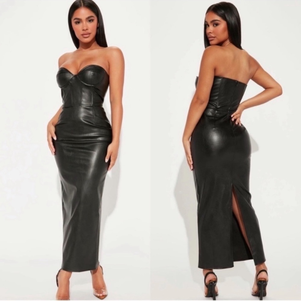 Black faux leather dress - X large